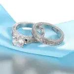 Conjunto de anillos de compromiso de boda elegantes, accesorio de aniversario de Color Plata de Ley 925 con piedra de circón Cubiz totalmente brillante 4
