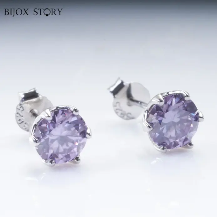 Pendientes de plata de ley 100% 925 de corte redondo, aretes de diamantes de moissanita auténtica púrpura, joyería fina con GRA, 1CT x 2 1