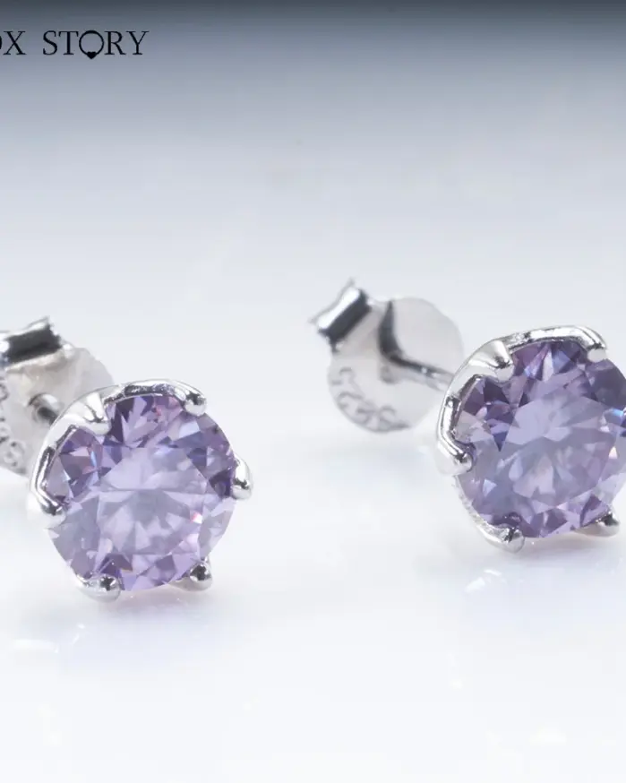 Pendientes de plata de ley 100% 925 de corte redondo, aretes de diamantes de moissanita auténtica púrpura, joyería fina con GRA, 1CT x 2 1