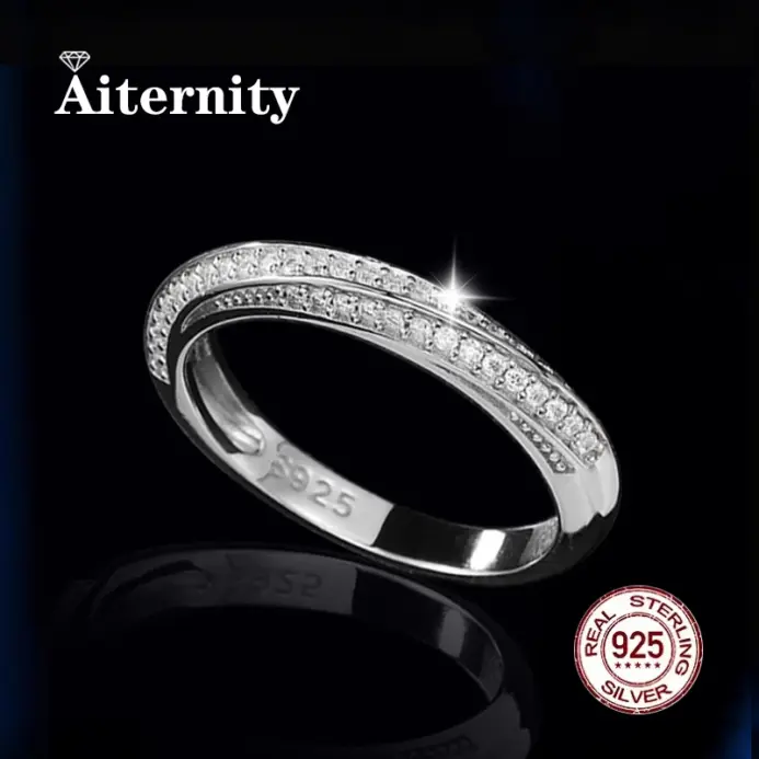 Anillos Unisex de moissanita y circonita, anillo de plata 100% auténtica S925 para hombres y mujeres, brillante de lujo D VVS1 2