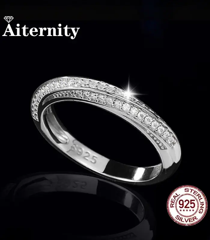 Anillos Unisex de moissanita y circonita, anillo de plata 100% auténtica S925 para hombres y mujeres, brillante de lujo D VVS1 2