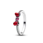 Anillo europeo nuevo de plata 925 con lazo rosa y rojo, tamaño 6789, adecuado para mujeres y hombres, joyería, fiestas, bodas de moda 6