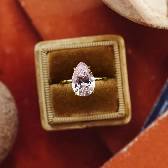 Anillo de circón con forma de pera brillante Simple para mujer, de Plata de Ley 925, 1-4 CT, compromiso, boda, joyería fina de lujo de alta calidad 2