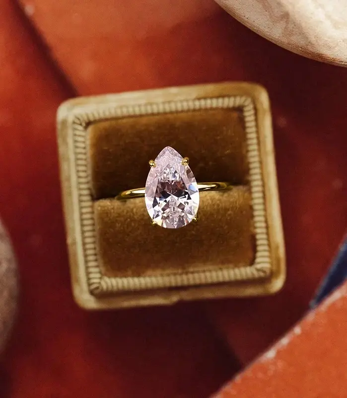 Anillo de circón con forma de pera brillante Simple para mujer, de Plata de Ley 925, 1-4 CT, compromiso, boda, joyería fina de lujo de alta calidad 2