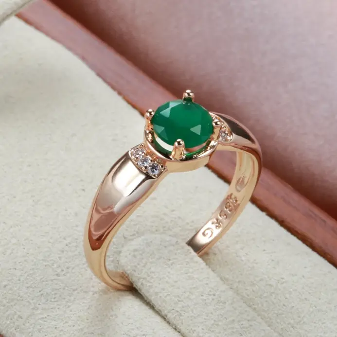 Anillos delicados de oro 585 con circonita esmeralda de corte circular para mujer, joyería dorada europea, anillos elegantes de boda, regalos para amantes 1