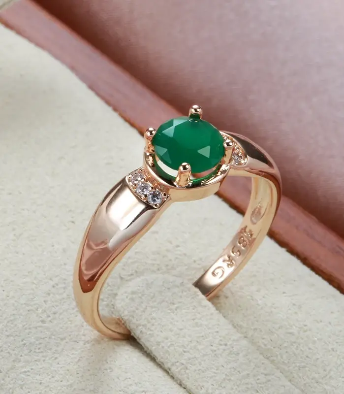 Anillos delicados de oro 585 con circonita esmeralda de corte circular para mujer, joyería dorada europea, anillos elegantes de boda, regalos para amantes 1