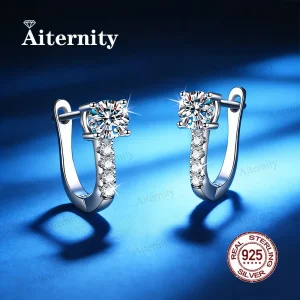 Pendientes de moissanita y circonita de 1 quilate, color D, chapados en plata 925 con oro blanco de 18 quilates, joyería exquisita para mujer 1