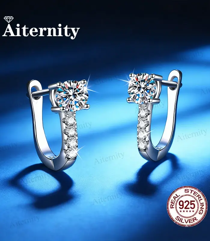Pendientes de moissanita y circonita de 1 quilate, color D, chapados en plata 925 con oro blanco de 18 quilates, joyería exquisita para mujer 1