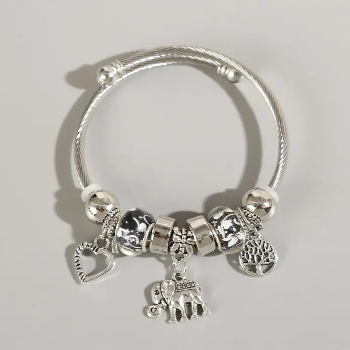 1 pulsera de aleación con colgante de árbol de la vida, elefante, corazón de melocotón, estilo familiar, para viajes al aire libre, banquete, fiesta, regalo de Festival 1