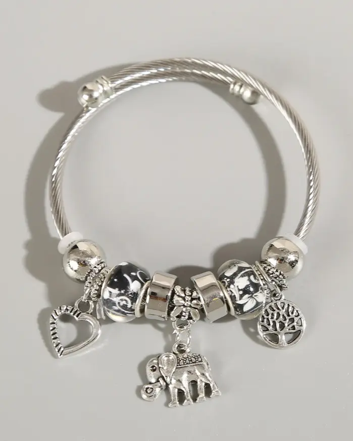 1 pulsera de aleación con colgante de árbol de la vida, elefante, corazón de melocotón, estilo familiar, para viajes al aire libre, banquete, fiesta, regalo de Festival 1