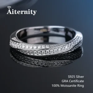 100% pluma probadora de diamantes, anillo de moissanita a juego, banda de diamantes de boda para mujer, anillo de cola única de Plata de Ley 925 1