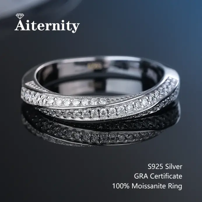 100% pluma probadora de diamantes, anillo de moissanita a juego, banda de diamantes de boda para mujer, anillo de cola única de Plata de Ley 925 1