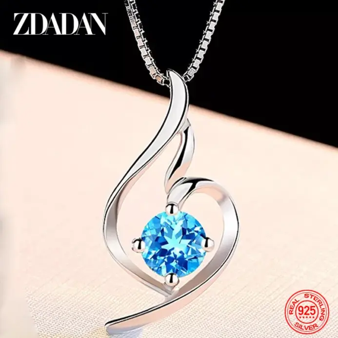 ZDADAN-Conjunto de pendientes y collar de cristal azul para mujer, de Plata de Ley 925, joyería de boda, regalo de fiesta 2