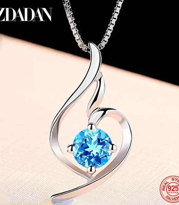 ZDADAN-Conjunto de pendientes y collar de cristal azul para mujer, de Plata de Ley 925, joyería de boda, regalo de fiesta 2