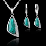 Promoción, conjunto de joyería de Color plata esterlina 925, cristal austriaco geométrico, collar con diamantes de imitación, pendiente, compromiso de boda para mujer 1