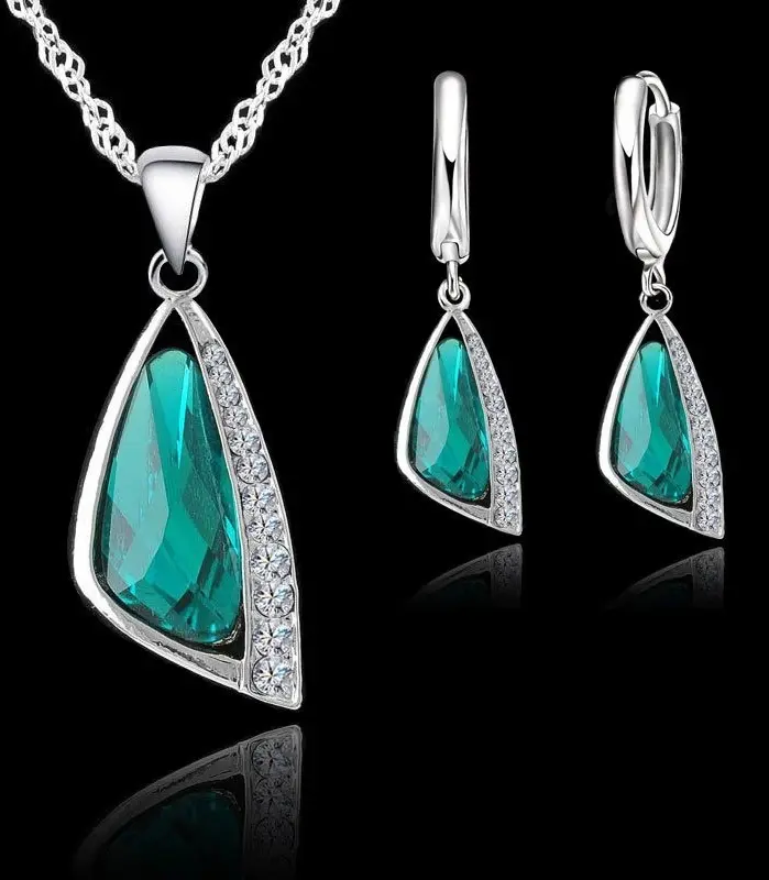 Promoción, conjunto de joyería de Color plata esterlina 925, cristal austriaco geométrico, collar con diamantes de imitación, pendiente, compromiso de boda para mujer 1
