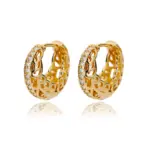 Pendientes de aro de flor hueca de circón para mujer y niña, tejido de acero inoxidable, exquisito pendiente redondo, regalo de joyería de boda 6