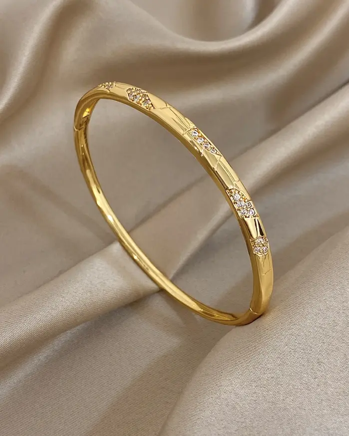pulsera fina con estampado irregular para mujer, brazalete fino con incrustaciones de diamantes, chapado en cobre, dorado, diseño Original fino, regalo de fiesta 1