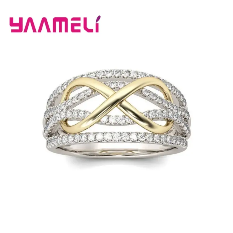 Anillo de amor infinito, Plata de Ley 925, Color brillante, circonita cúbica, lazo, letra 8, joyería de promesa de eternidad para mujer y novia 2