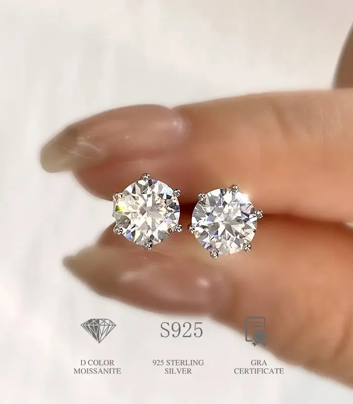DW 0.1ct-2ct D Color Certificado Moissanite Stud Pendientes Creado en laboratorio Diamante Plata de Ley 925 Chapado en oro Joyería fina de boda 1