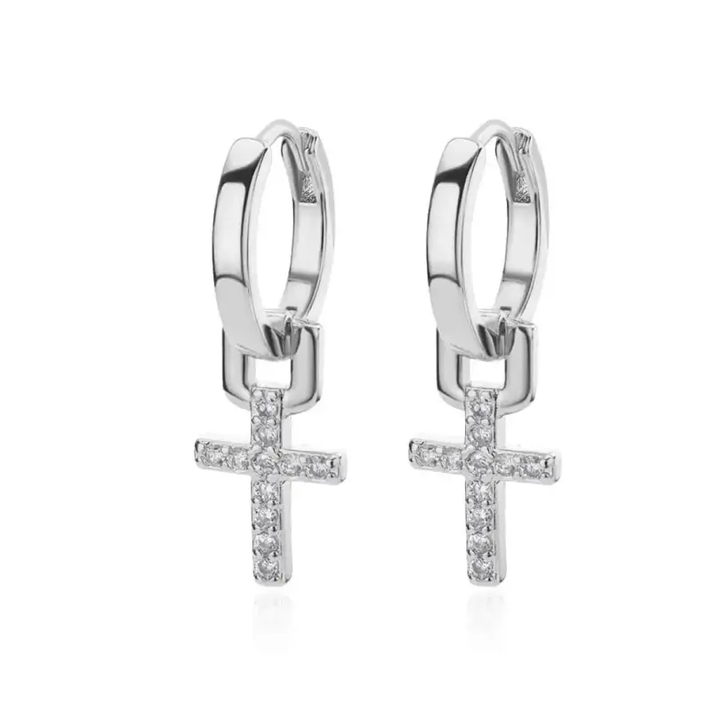 Pendientes de gota de Cruz de circón para mujer, pendientes de acero inoxidable de Color dorado 2023, joyería de lujo con hebilla para oreja, regalos de boda 5