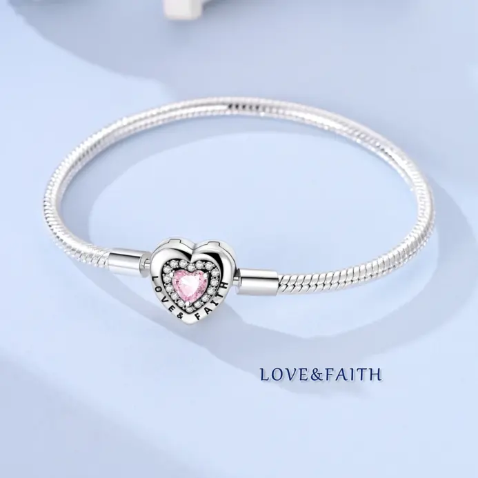 Pulseras de Plata de Ley 925 Originales con Dijes, Pulsera de Cadena de Serpiente con Cuentas de Corazón, Compatible con Dijes y Cuentas DIY para Mujer, Joyería Fina 2