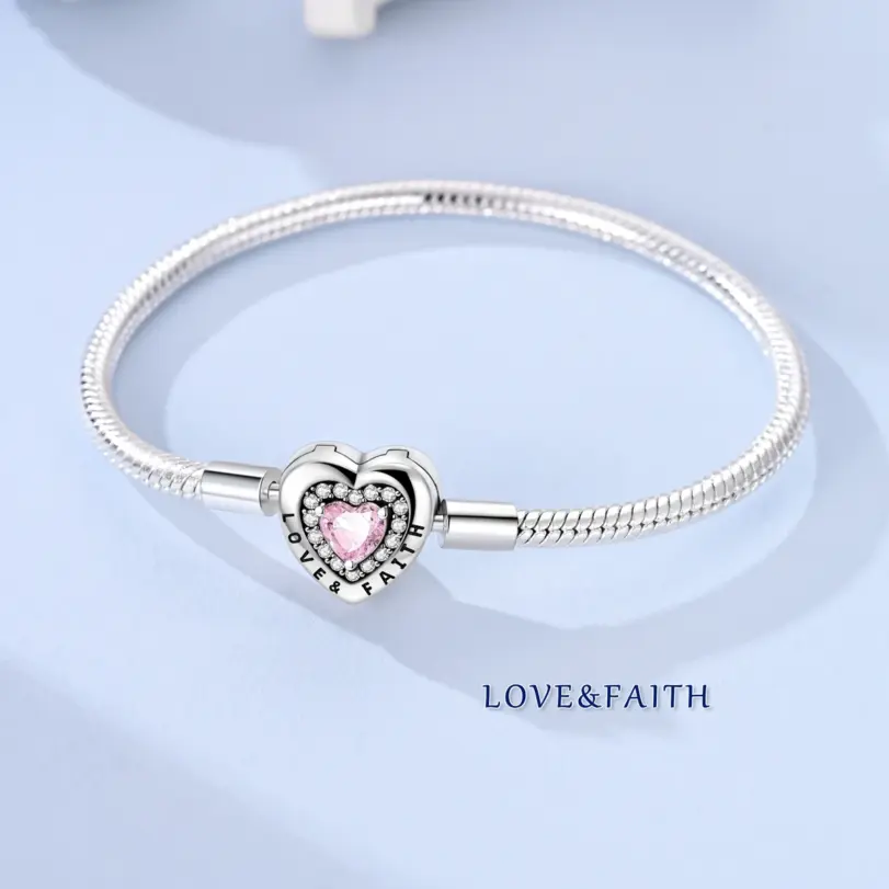 Pulseras de Plata de Ley 925 Originales con Dijes, Pulsera de Cadena de Serpiente con Cuentas de Corazón, Compatible con Dijes y Cuentas DIY para Mujer, Joyería Fina 2