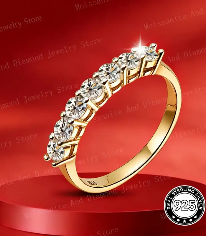 Anillos de boda de moissanita de 5 piedras, banda de media eternidad de corte brillante redondo, anillo de boda de diamante de laboratorio de plata 925 de 3mm para mujeres y hombres 1