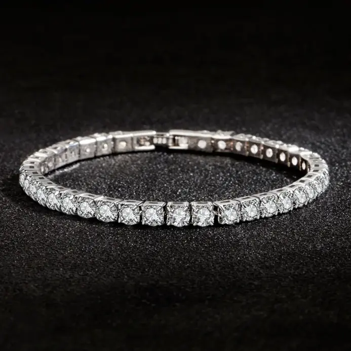 Gran oferta de pulseras de plata de ley S925 con circonita para mujer, joyería de boda de compromiso Simple a la moda, regalos para parejas de 4mm de ancho 1