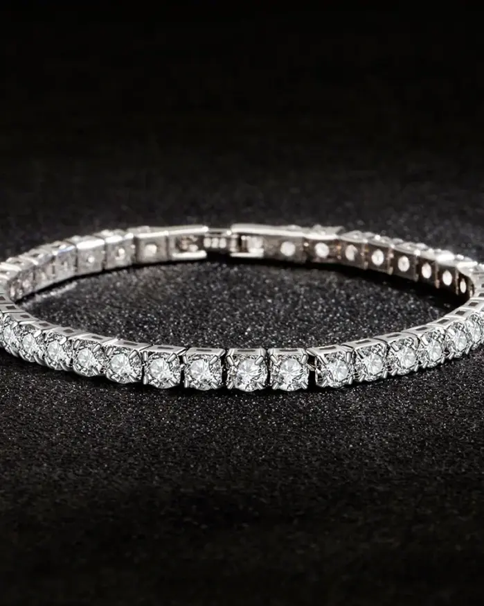 Gran oferta de pulseras de plata de ley S925 con circonita para mujer, joyería de boda de compromiso Simple a la moda, regalos para parejas de 4mm de ancho 1