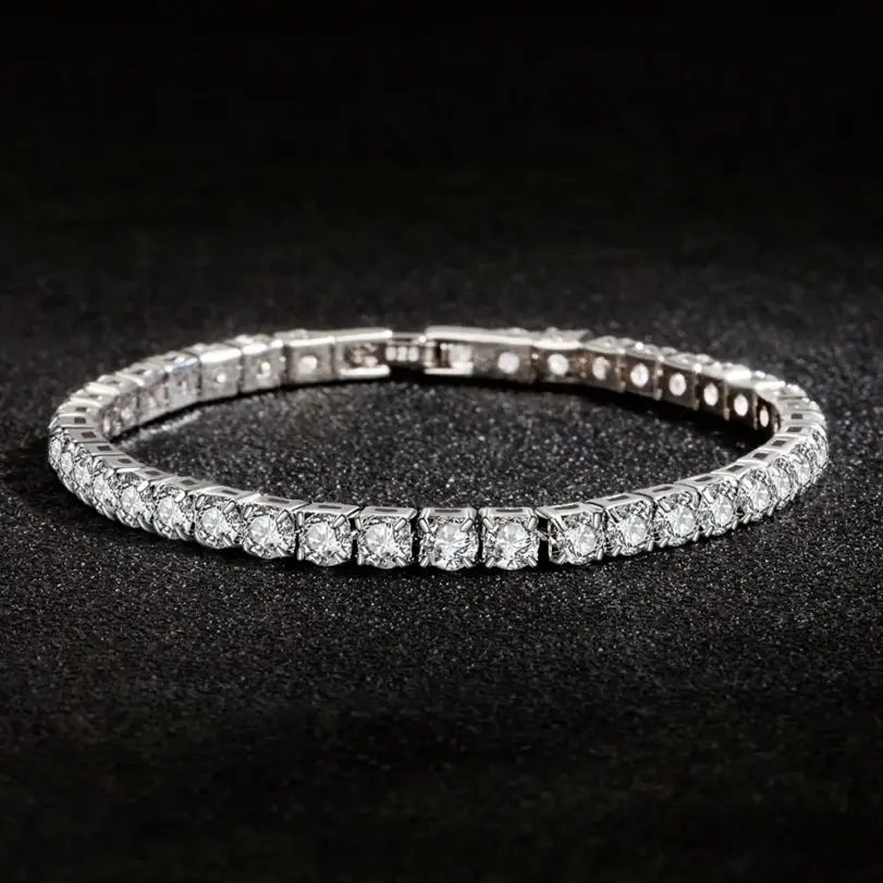 Gran oferta de pulseras de plata de ley S925 con circonita para mujer, joyería de boda de compromiso Simple a la moda, regalos para parejas de 4mm de ancho 1
