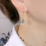 Pendientes con diseño de nicho de gota de agua y piedra de ojo de gato para mujer, accesorios de joyería adecuados para regalos de citas, fiestas y festivales, 2 piezas 4