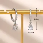 pendientes colgantes de circonia cúbica para mujer, aretes clásicos simples cuadrados/corazón/pera, estilo atemporal, joyería de eternidad de tendencia de boda 5