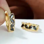 Huitan, nuevos pendientes de aro para mujer con circonita cúbica negra marquesa, pendientes de lujo de Color dorado, joyería para mujer con temperamento de boda 3