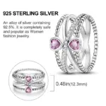 Anillos de circón en forma de corazón rosa para mujer, joyería de compromiso de boda romántica fina, anillos de Color plateado, primavera 925 26