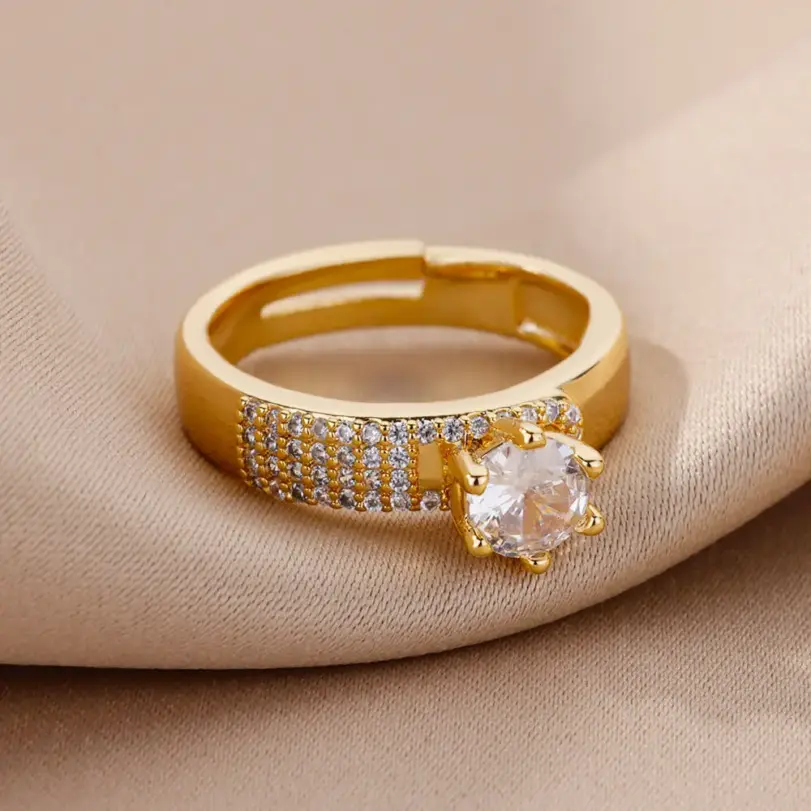 Anillos redondos de acero inoxidable para mujer, anillo de cristal de Color dorado geométrico de circón, joyería estética para fiesta de boda, regalo para mujer 4
