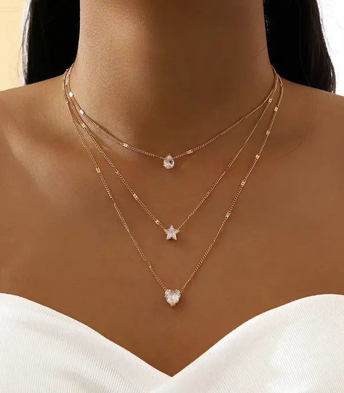 Collar con colgante de circón para mujer, gargantilla de cadena multicapa, joyería brillante para fiesta, regalo de moda 1