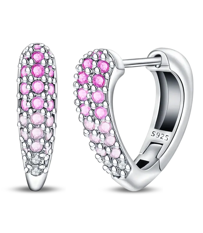 Pendientes de aro en forma de corazón con degradado de color rosa, de Plata de Ley 925, pendientes brillantes de circonita CZ, regalos de joyería de cumpleaños para mujer 1