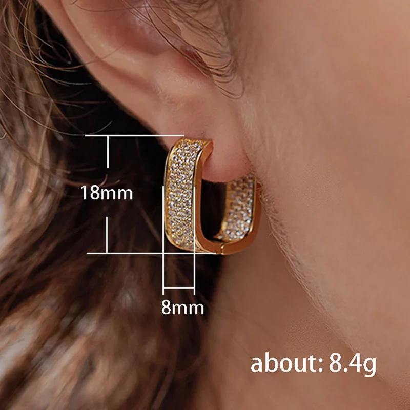 pendientes de aro de circonia cúbica pavimentados para mujer, moda coreana, Color Metal plateado/dorado, pendientes simples y versátiles para niñas, joyería novedosa 5
