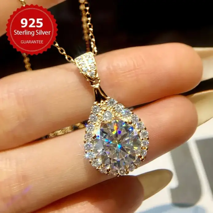 collar de gota de agua de moissanita para mujer, oro blanco de 18 quilates, colgante, joyería femenina certificada, regalo de aniversario de Plata de Ley 925 2