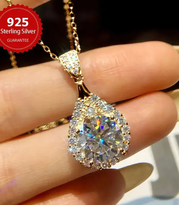 collar de gota de agua de moissanita para mujer, oro blanco de 18 quilates, colgante, joyería femenina certificada, regalo de aniversario de Plata de Ley 925 2