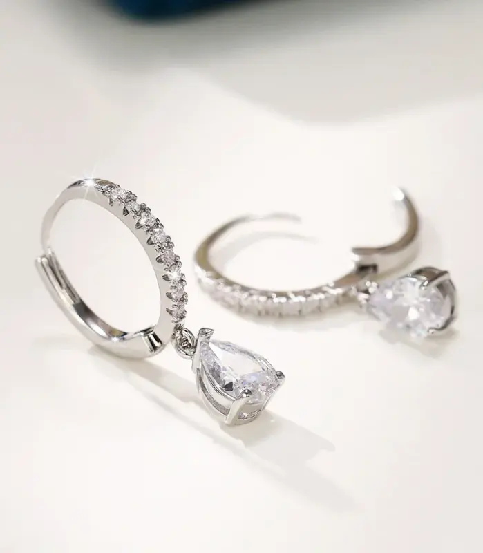 pendientes colgantes de circonia cúbica para mujer, aretes clásicos simples cuadrados/corazón/pera, estilo atemporal, joyería de eternidad de tendencia de boda 2