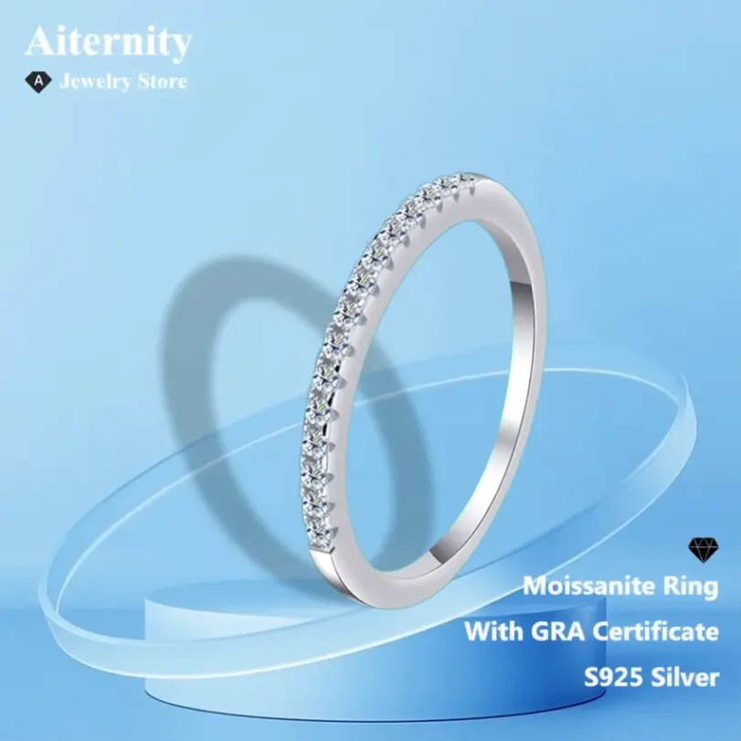 Anillo de moissanita D VVS1, Plata de Ley 925 con certificado GRA, banda de eternidad, anillos de compromiso de boda para mujeres y hombres 3