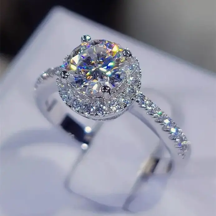 Anillo de moissanita de Color D para mujer, anillo de moissanita de plata s925 de 1-2 quilates para mujer, anillos de boda de moissanita de lujo para mujer 2