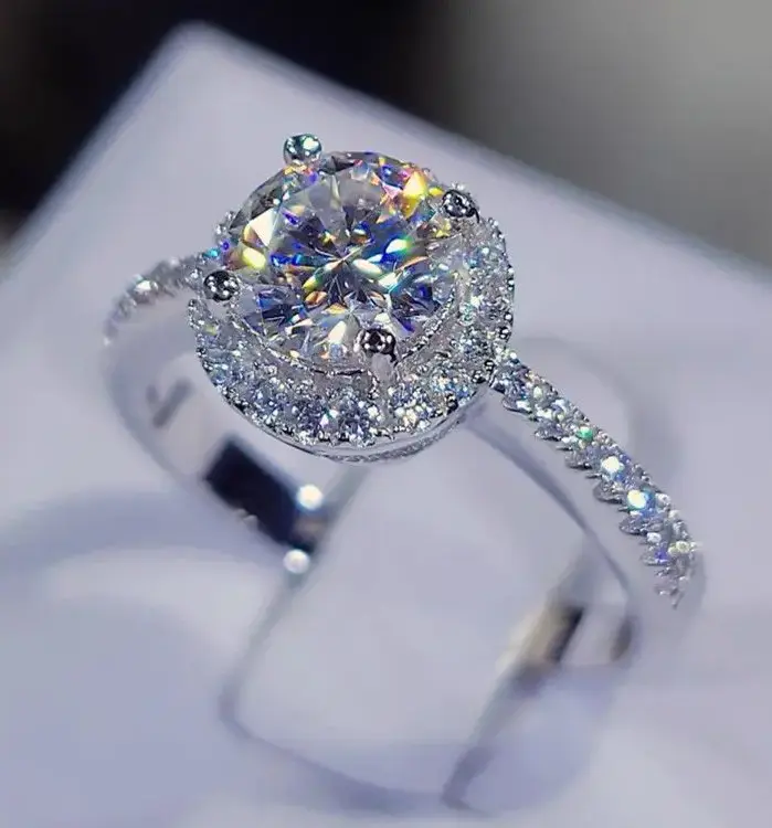 Anillo de moissanita de Color D para mujer, anillo de moissanita de plata s925 de 1-2 quilates para mujer, anillos de boda de moissanita de lujo para mujer 2