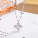 Collar de plata de ley 925 con forma de hoja de circonia cúbica de la suerte para mujer, colgante elegante de flores chapadas en oro de 14k, joyería de boda 6 Collar de plata de ley 925 con forma de hoja de circonia cúbica de la suerte para mujer, colgante elegante de flores chapadas en oro de 14k, joyería de boda 6