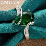 Plata de Ley 925 Gota de Agua Turquesa 7-10 # Anillo para mujer, joyería de moda de compromiso con dije de boda 4