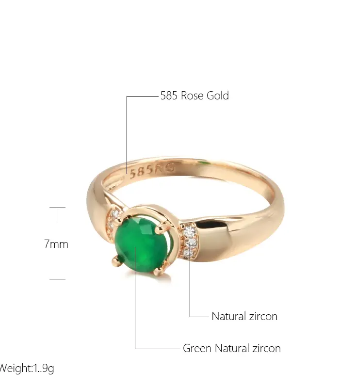 Anillos delicados de oro 585 con circonita esmeralda de corte circular para mujer, joyería dorada europea, anillos elegantes de boda, regalos para amantes 2