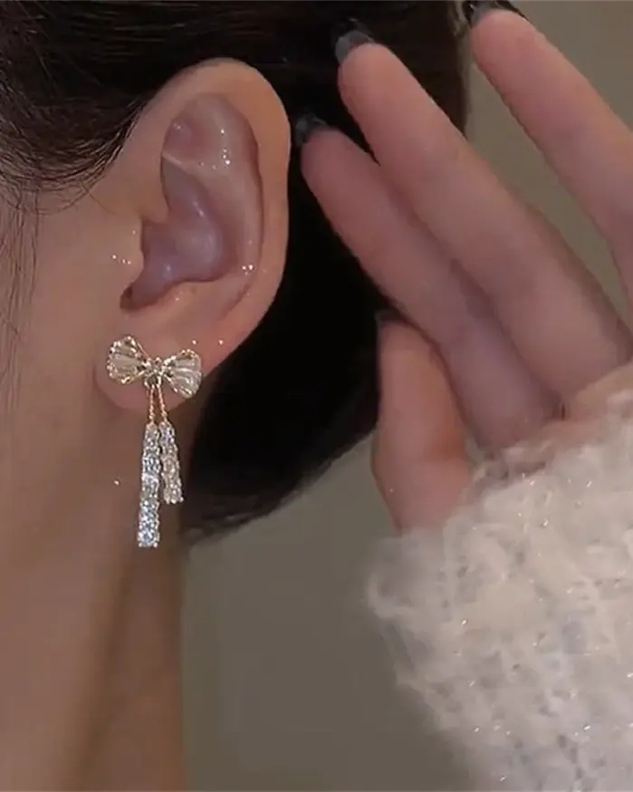 Pendientes de circón de cristal con lazo a la moda para mujer, joyería de fiesta a la moda, accesorios para las orejas, regalo del Día de San Valentín 2