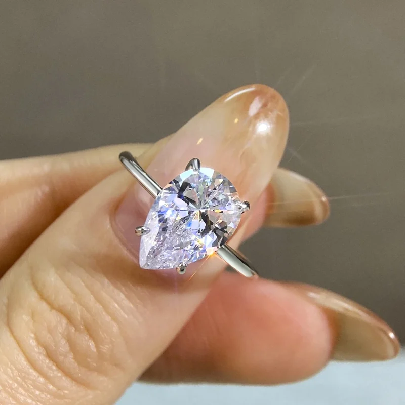 Anillo de circón con forma de pera brillante Simple para mujer, de Plata de Ley 925, 1-4 CT, compromiso, boda, joyería fina de lujo de alta calidad 4